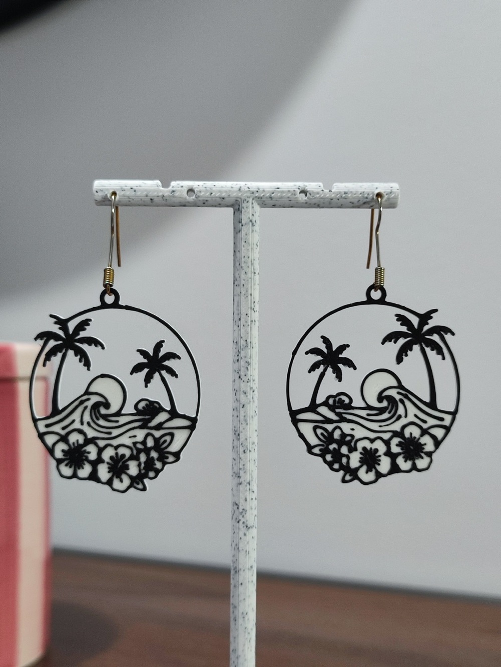Black Palm Tree Wave Cutout Dangle Earrings